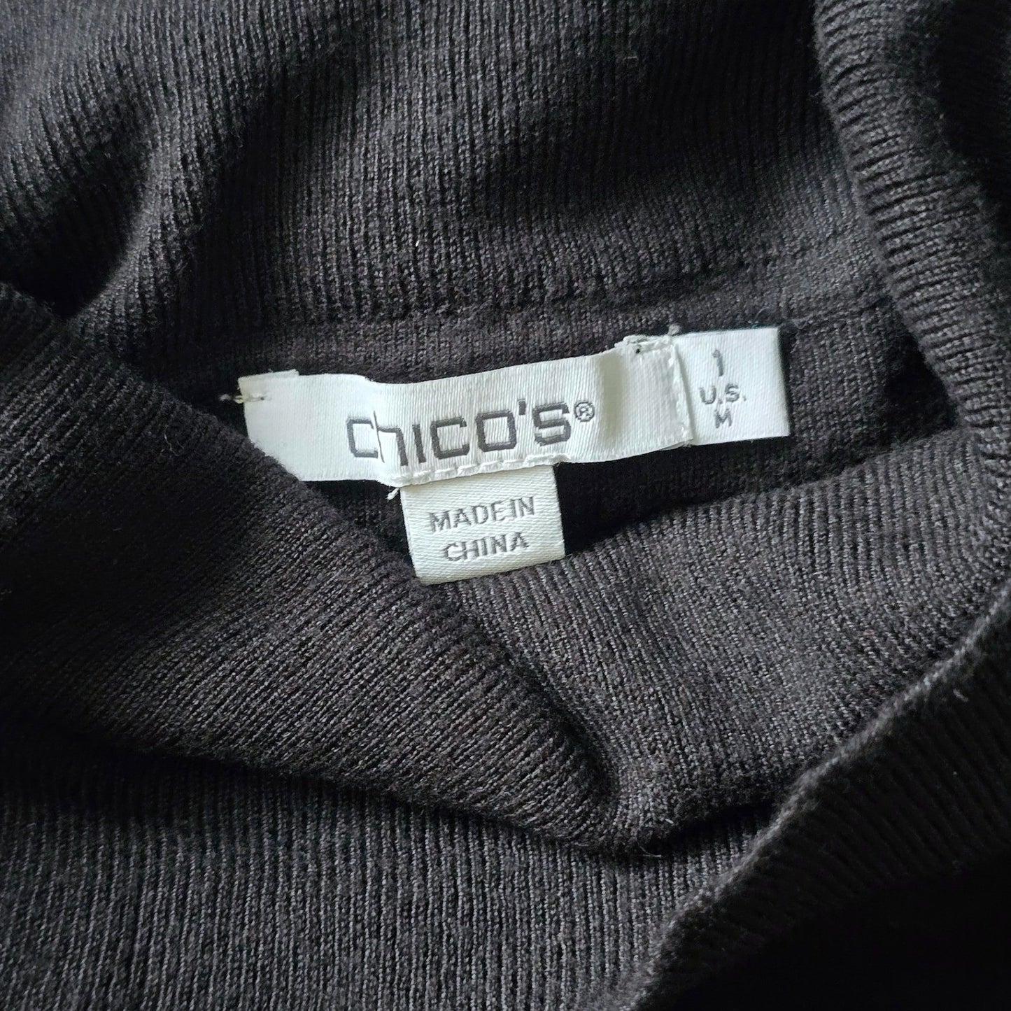 Black Geometric Turtleneck Long Sleeve Preppy Resort Chico's Sweater 1 Medium