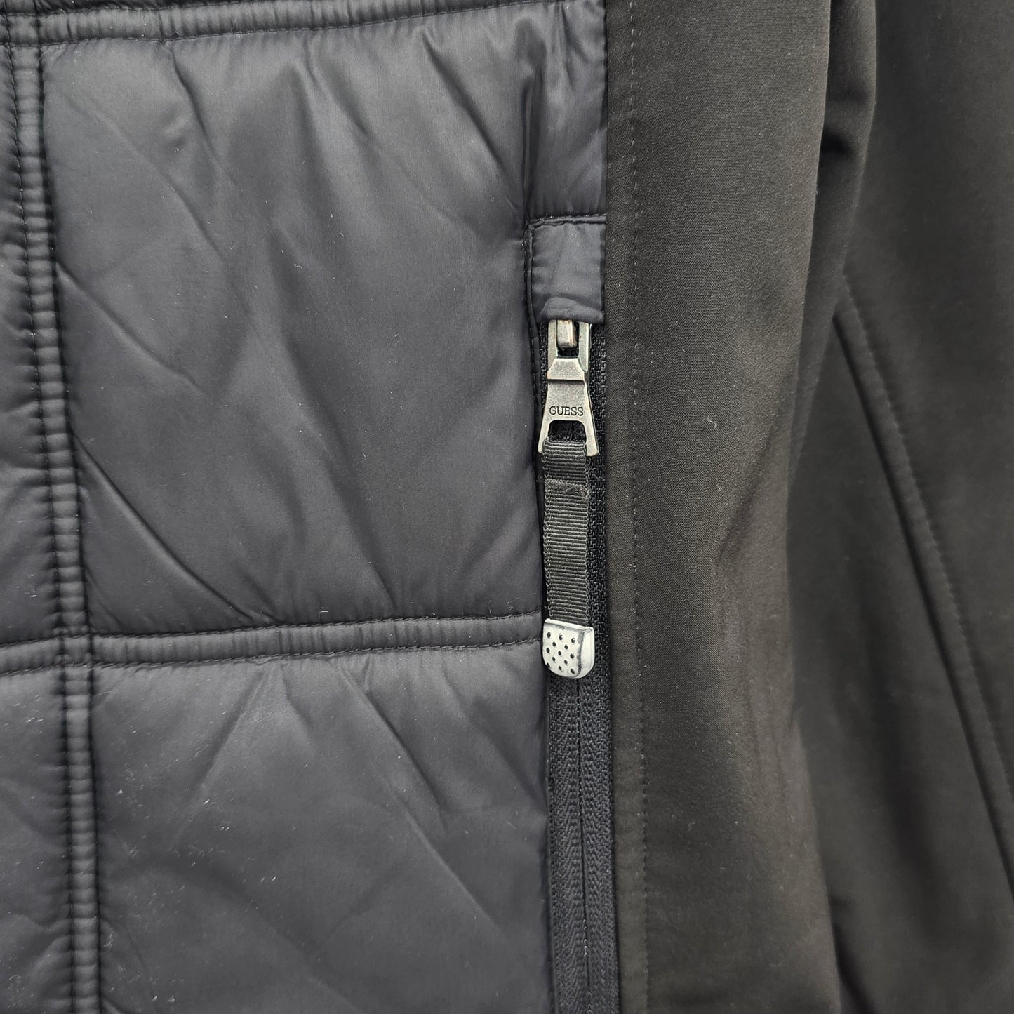 Guess Black Mens Performance Quilted VTG Zip Puffer Bomber Coat Jacket Large