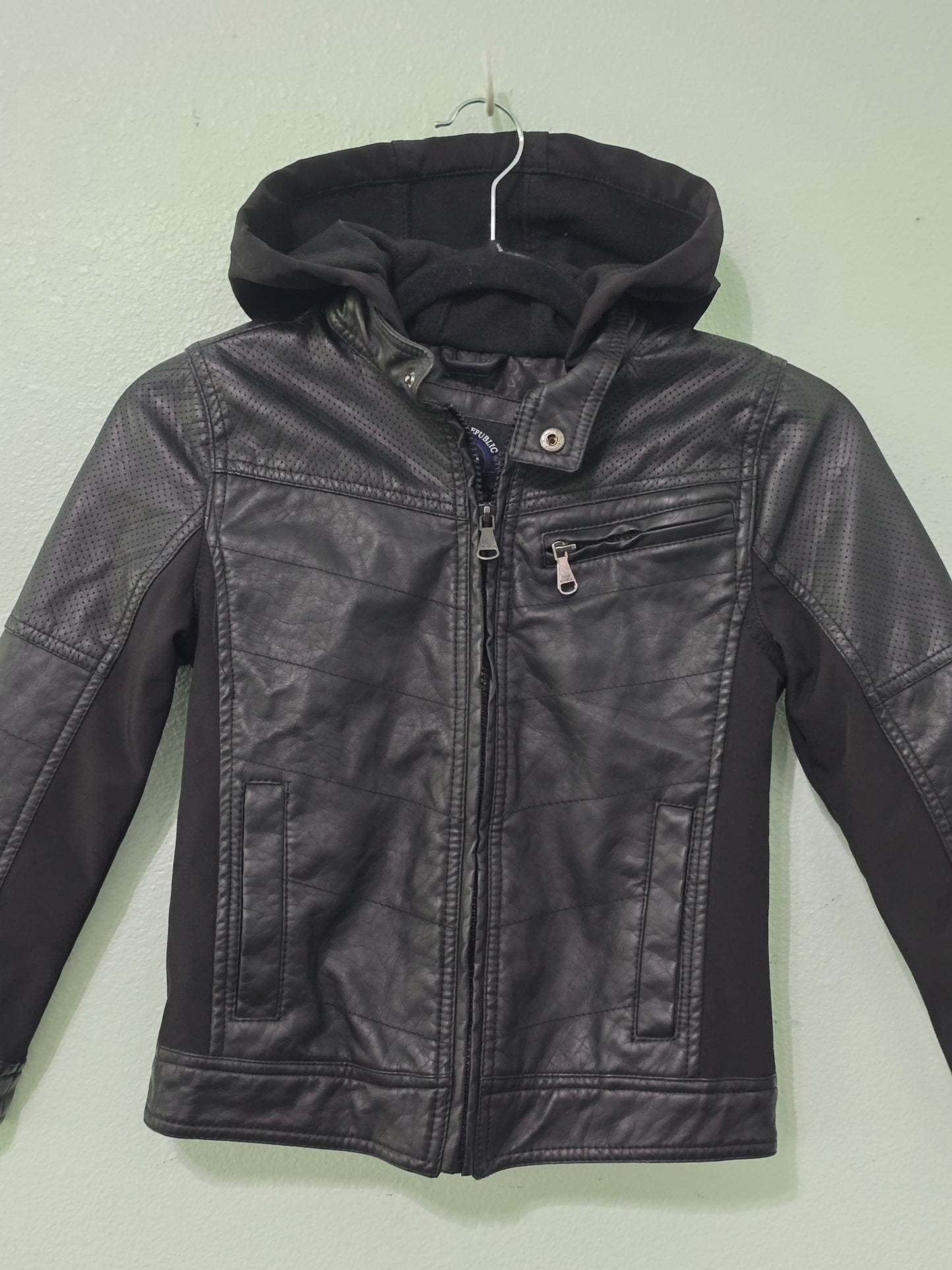 Moto Biker Rock & Roll Punk Goth Grunge Y2K Hood Zip Boys Faux Leather Jacket 7