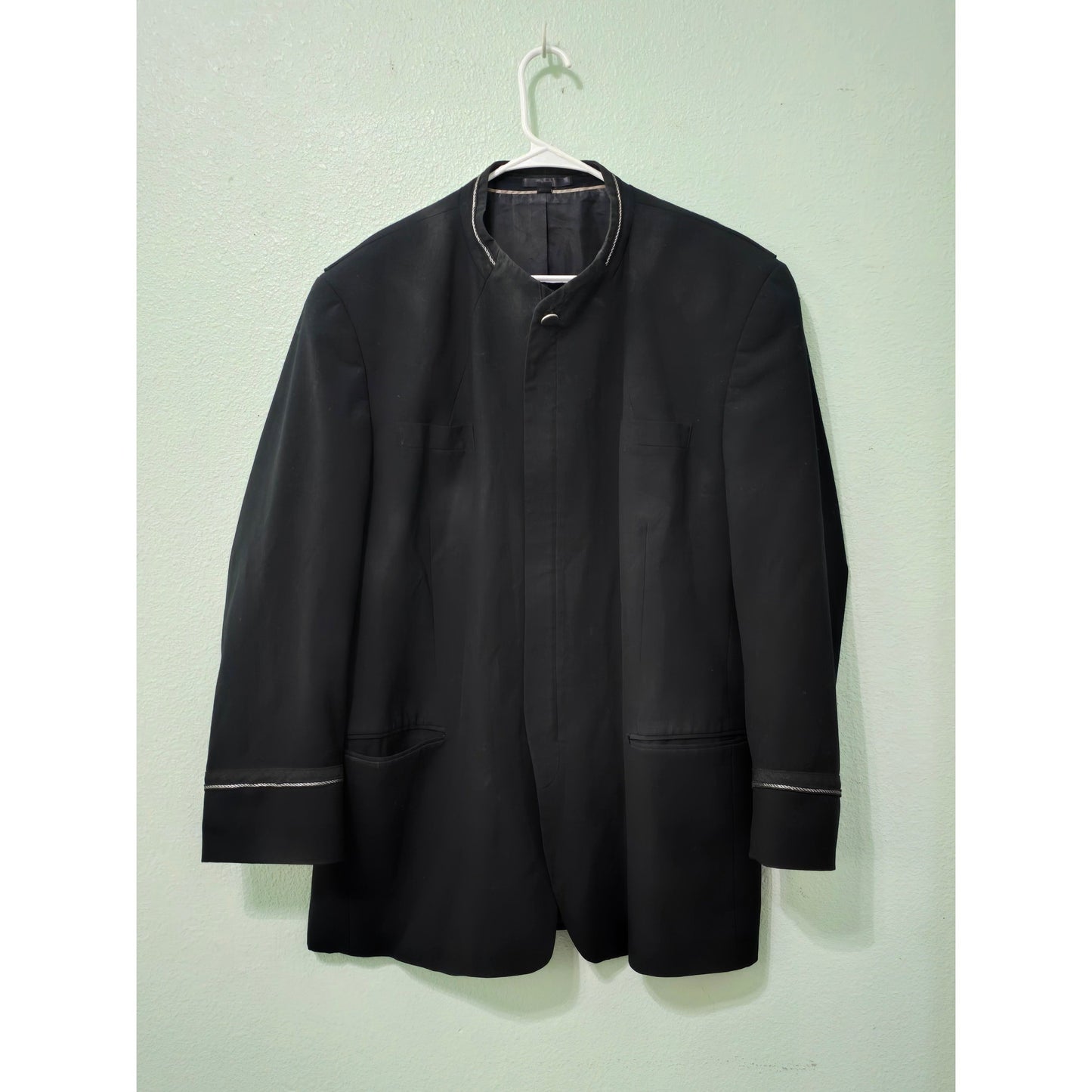 Black Doorman Work Uniform Goth Y2K Career Mens Mock Neck Costume Jacket XL 46
