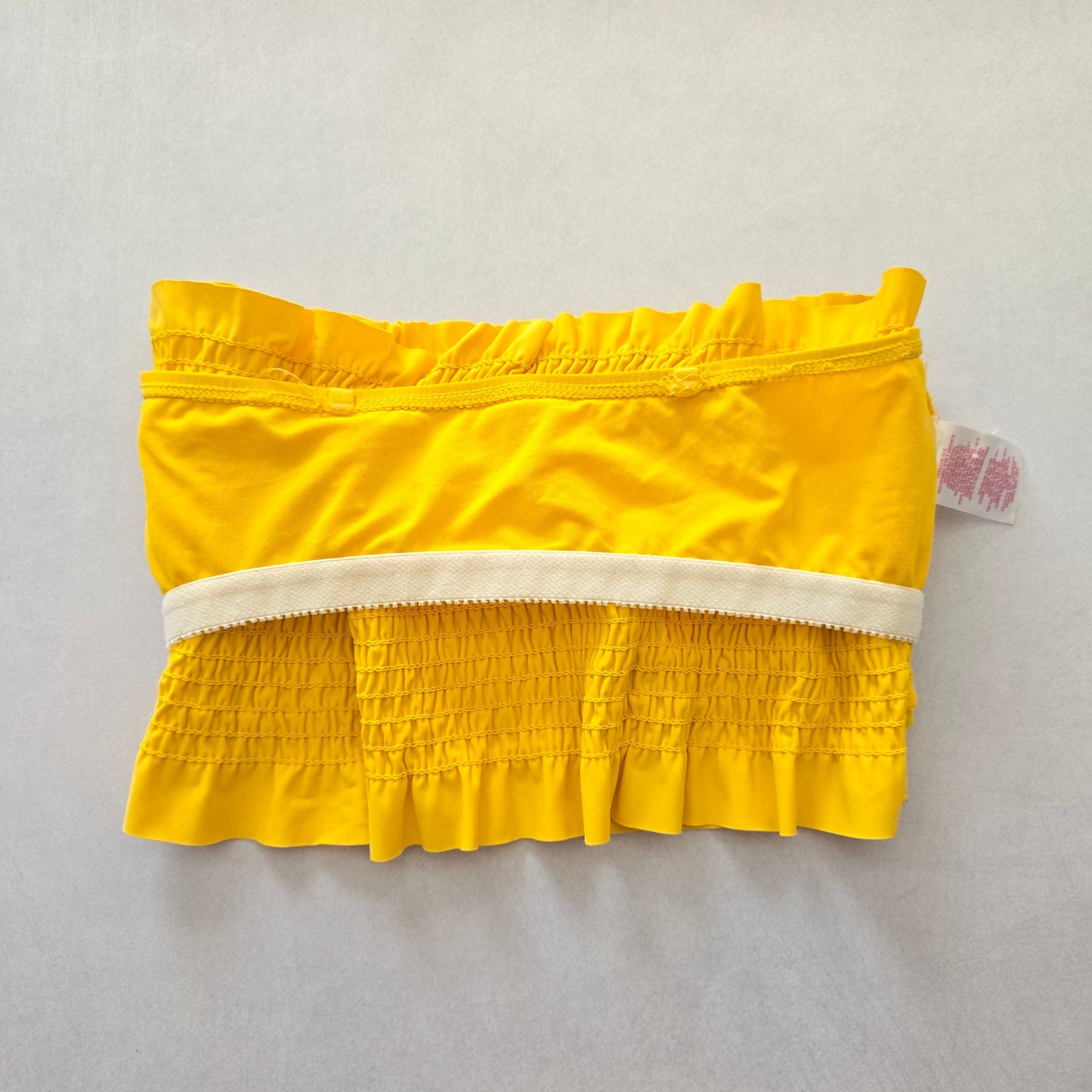 Y2K VTG Yellow Ruffle Smock Bandeau Coquette Retro Swimwear Bikini Top Medium