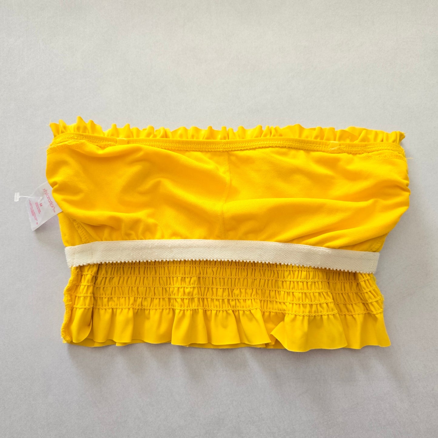 Y2K VTG Yellow Ruffle Smock Bandeau Coquette Retro Swimwear Bikini Top Medium