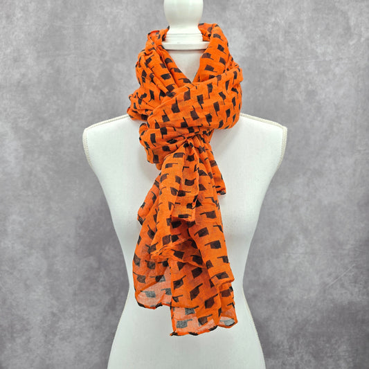 Orange Print Oversized Extra Long Rectangle Halloween Goth Scarf Wrap Shawl OS