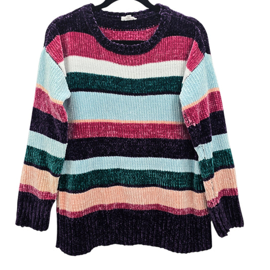 Electric Cozy Whimsy Westbound Multi Color Block Stripe Pullover Sweater Medium