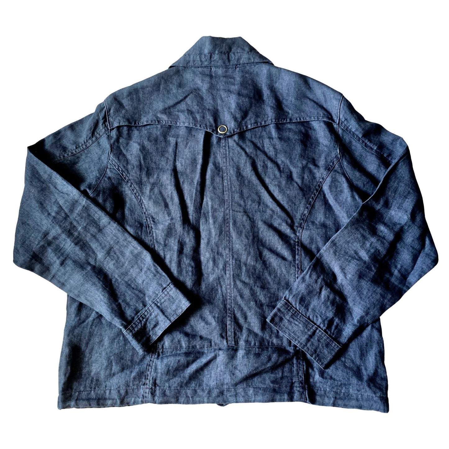 Blue Luxury Preppy Resort Costal Utility Zip Summer Linen Chico's Jacket 2 Large