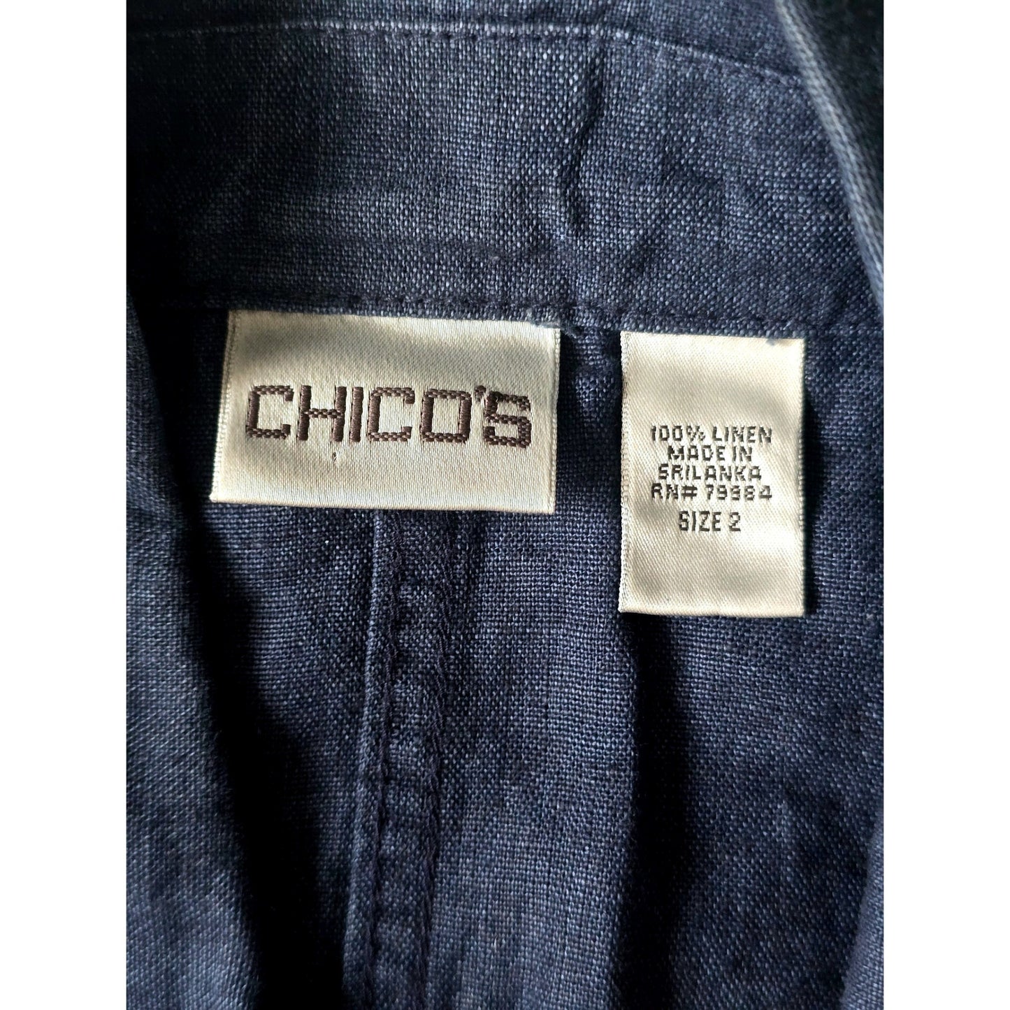 Blue Luxury Preppy Resort Costal Utility Zip Summer Linen Chico's Jacket 2 Large