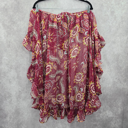 Vince Camuto Floral Ruffle Tie Sarong Skirt Wrap Red Beach Vacation Resort OS