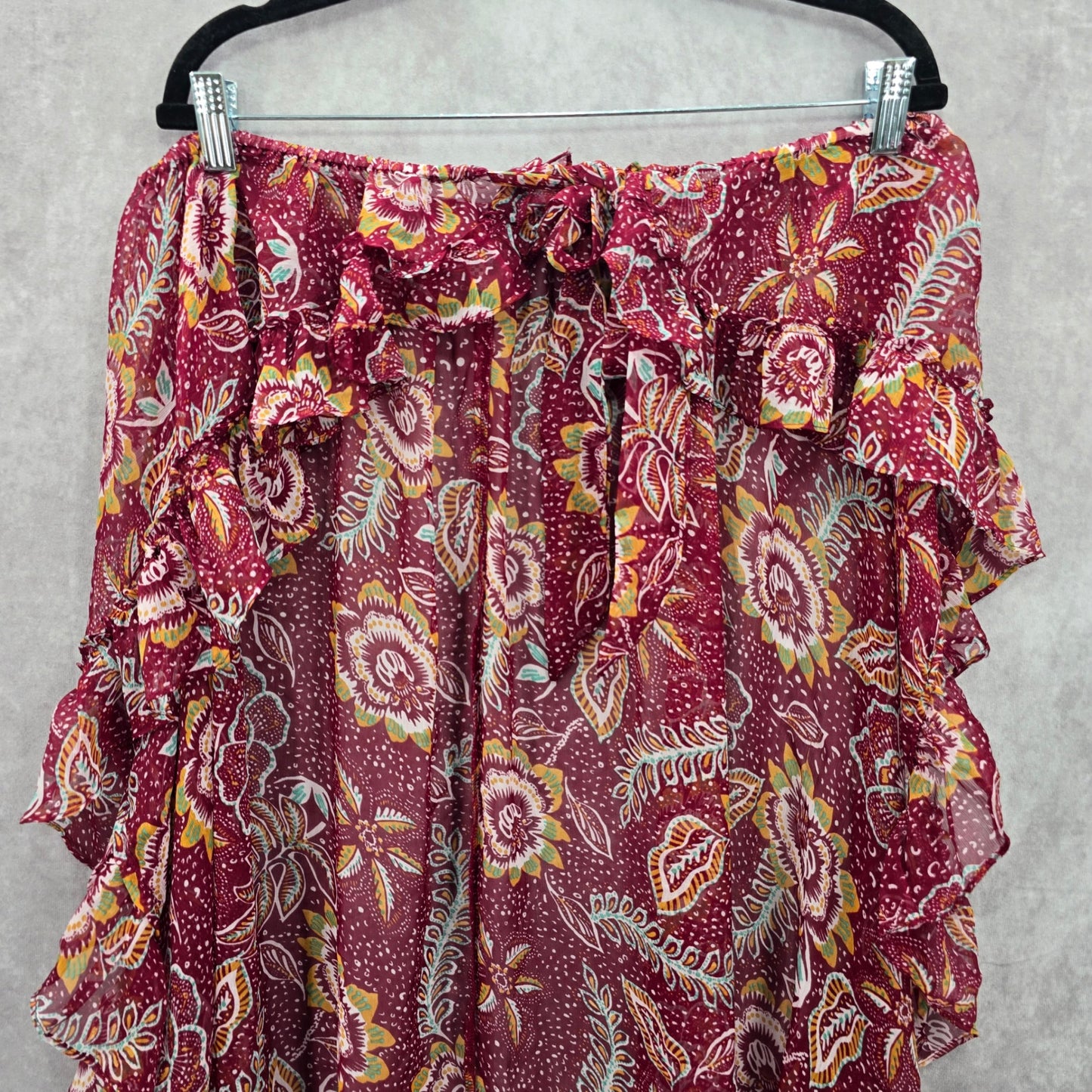 Vince Camuto Floral Ruffle Tie Sarong Skirt Wrap Red Beach Vacation Resort OS