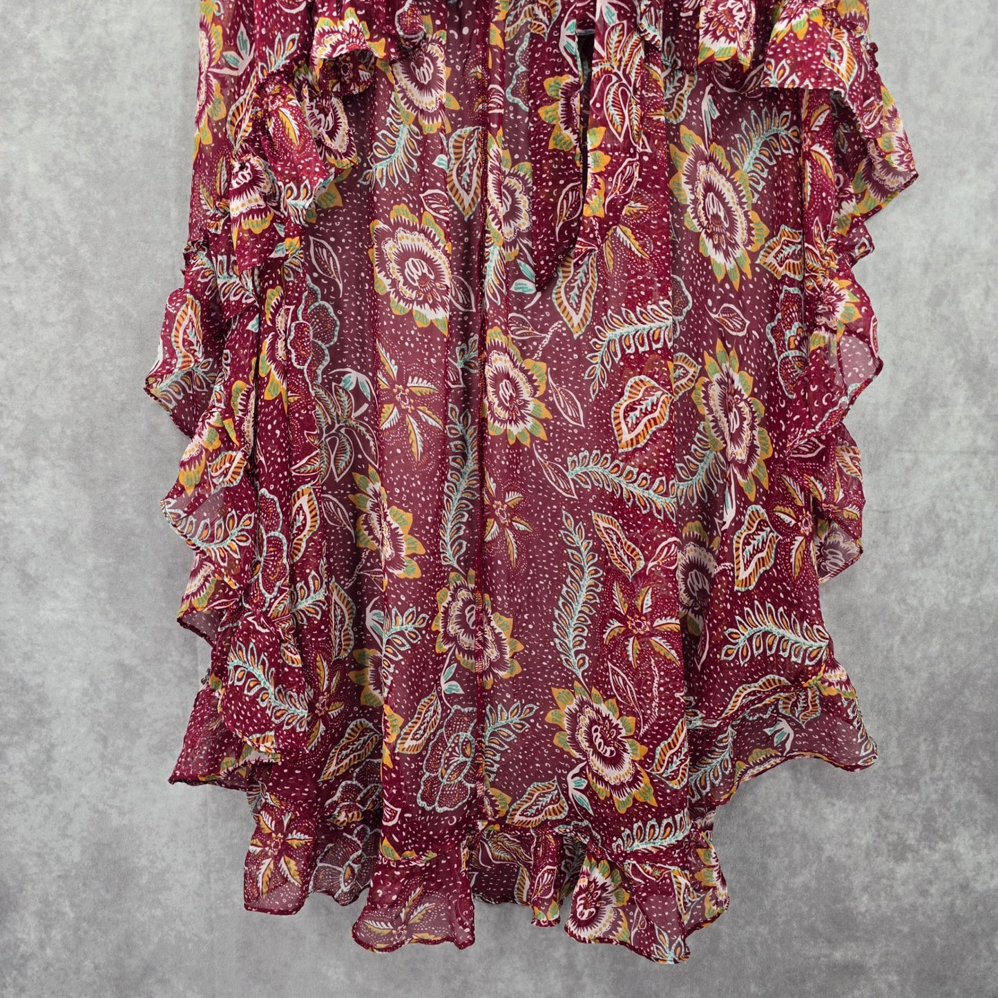 Vince Camuto Floral Ruffle Tie Sarong Skirt Wrap Red Beach Vacation Resort OS