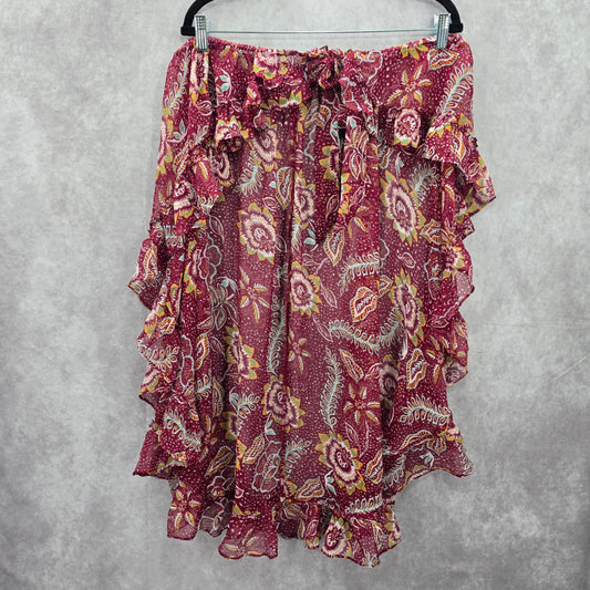 Vince Camuto Floral Ruffle Tie Sarong Skirt Wrap Red Beach Vacation Resort OS