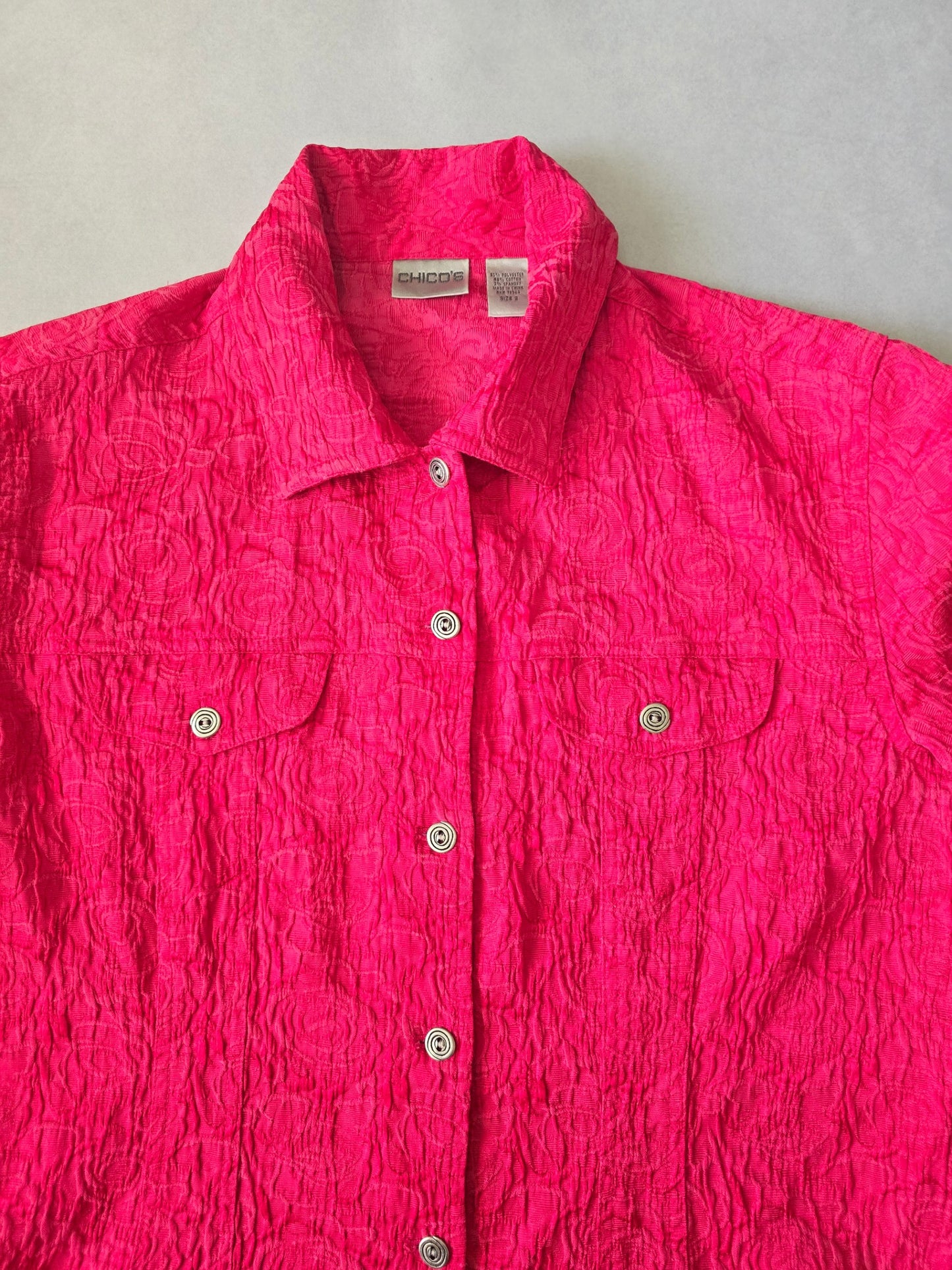 Chicos Pink Floral Rose Shacket Texture Romantic Luxury Preppy Jacket 2 Large