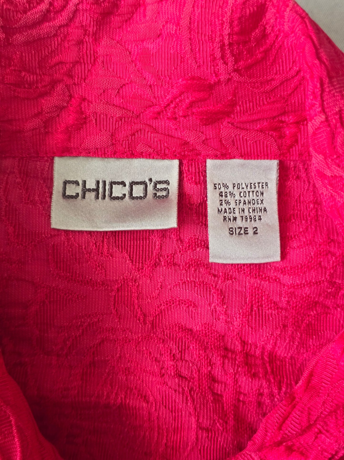 Chicos Pink Floral Rose Shacket Texture Romantic Luxury Preppy Jacket 2 Large