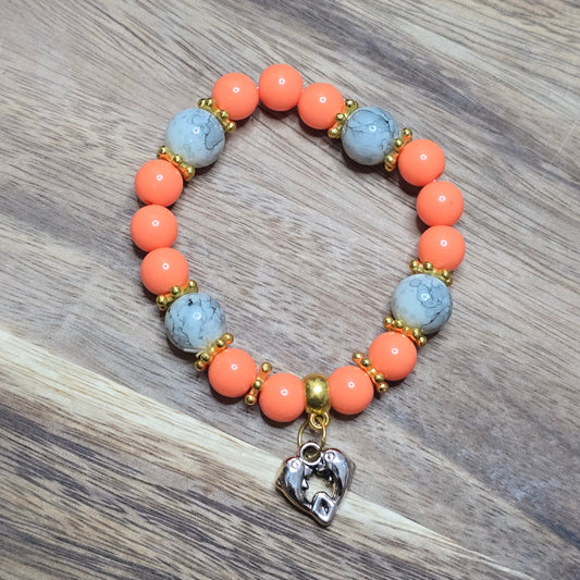 Dolphin Orange Gold Floral Charm Beach Resort Marble Elastic Bead Bracelet OS
