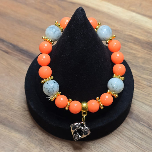 Dolphin Orange Gold Floral Charm Beach Resort Marble Elastic Bead Bracelet OS