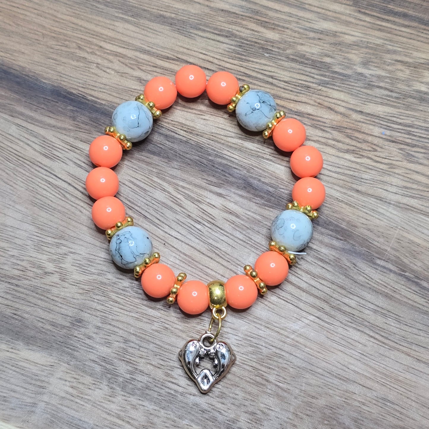 Dolphin Orange Gold Floral Charm Beach Resort Marble Elastic Bead Bracelet OS