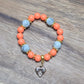 Dolphin Orange Gold Floral Charm Beach Resort Marble Elastic Bead Bracelet OS