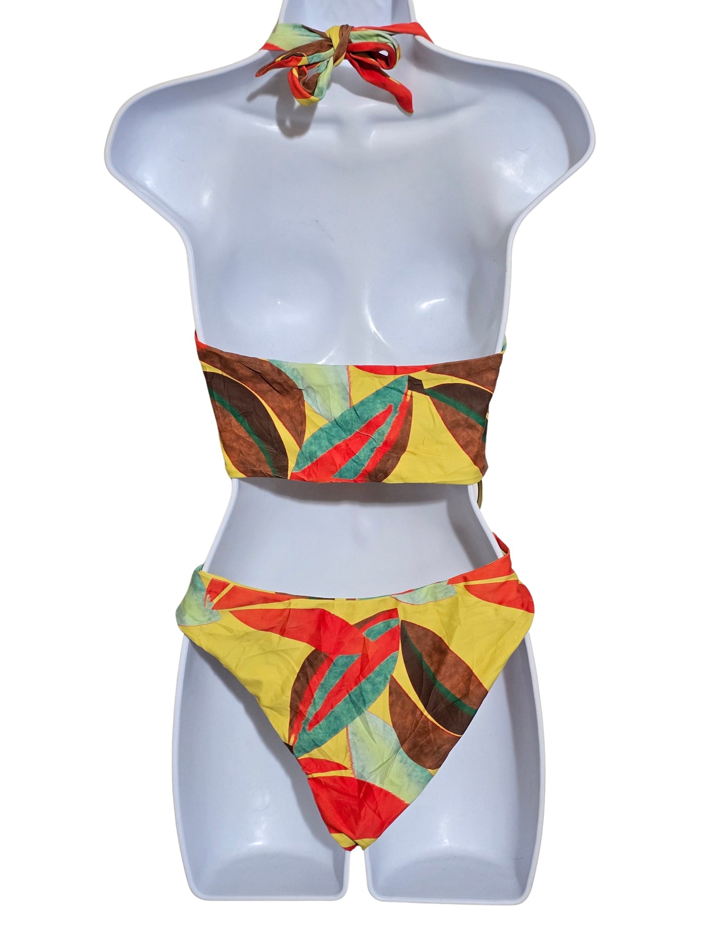 Colorful One Piece Cutout Y2K 90s Halter Swimsuit Beach Resort Vacation Small