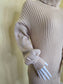 Ribbed Cream Y2K Sporty Chic Preppy Turtleneck Short Sweater Dress Small