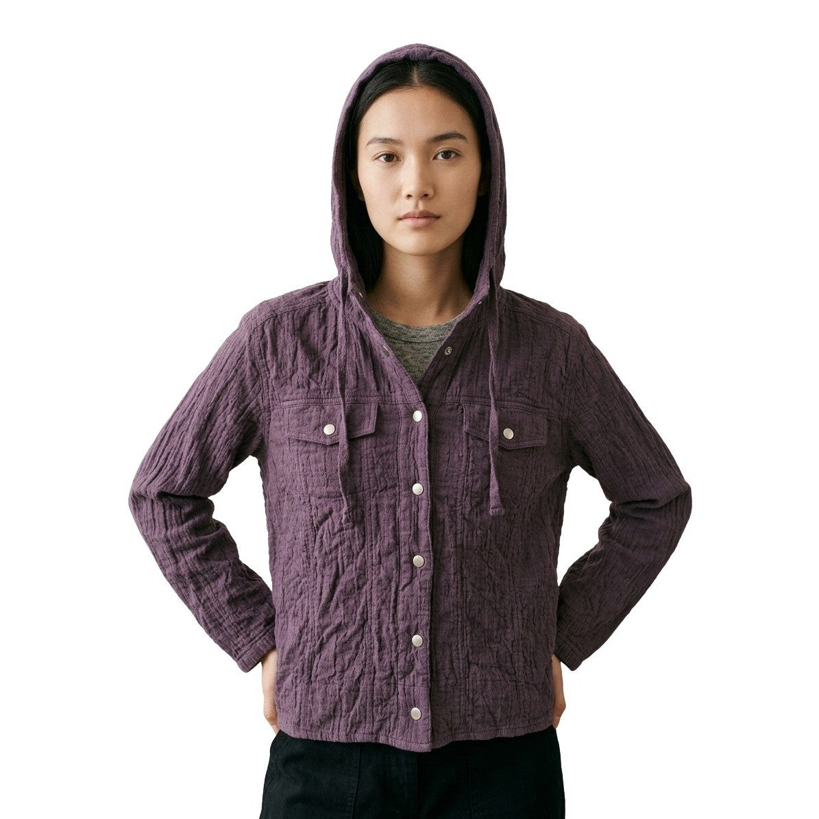 Chico's Purple Crinkle Cotton Hooded Active Y2K Cottage Shacket Jacket 1 Medium