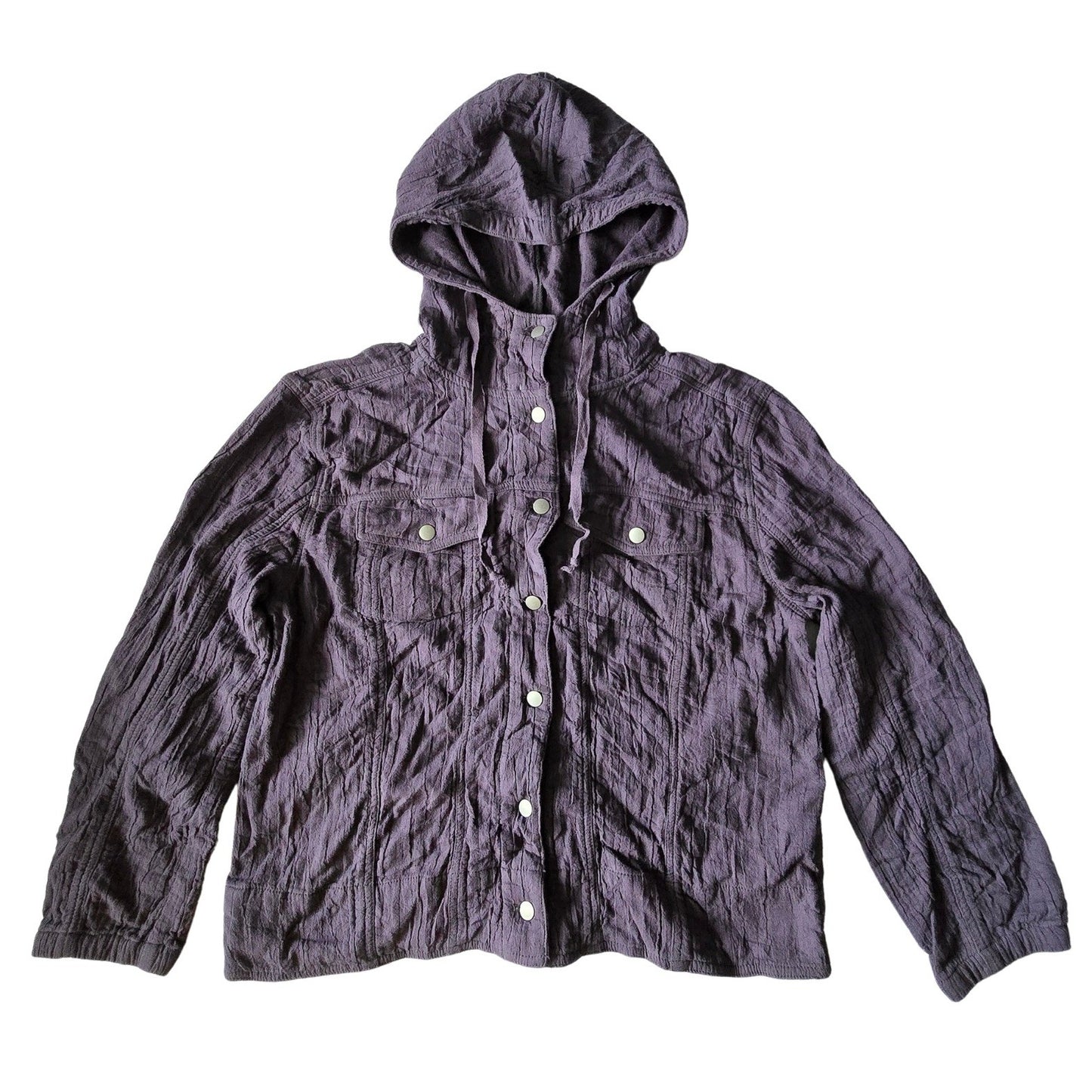 Chico's Purple Crinkle Cotton Hooded Active Y2K Cottage Shacket Jacket 1 Medium