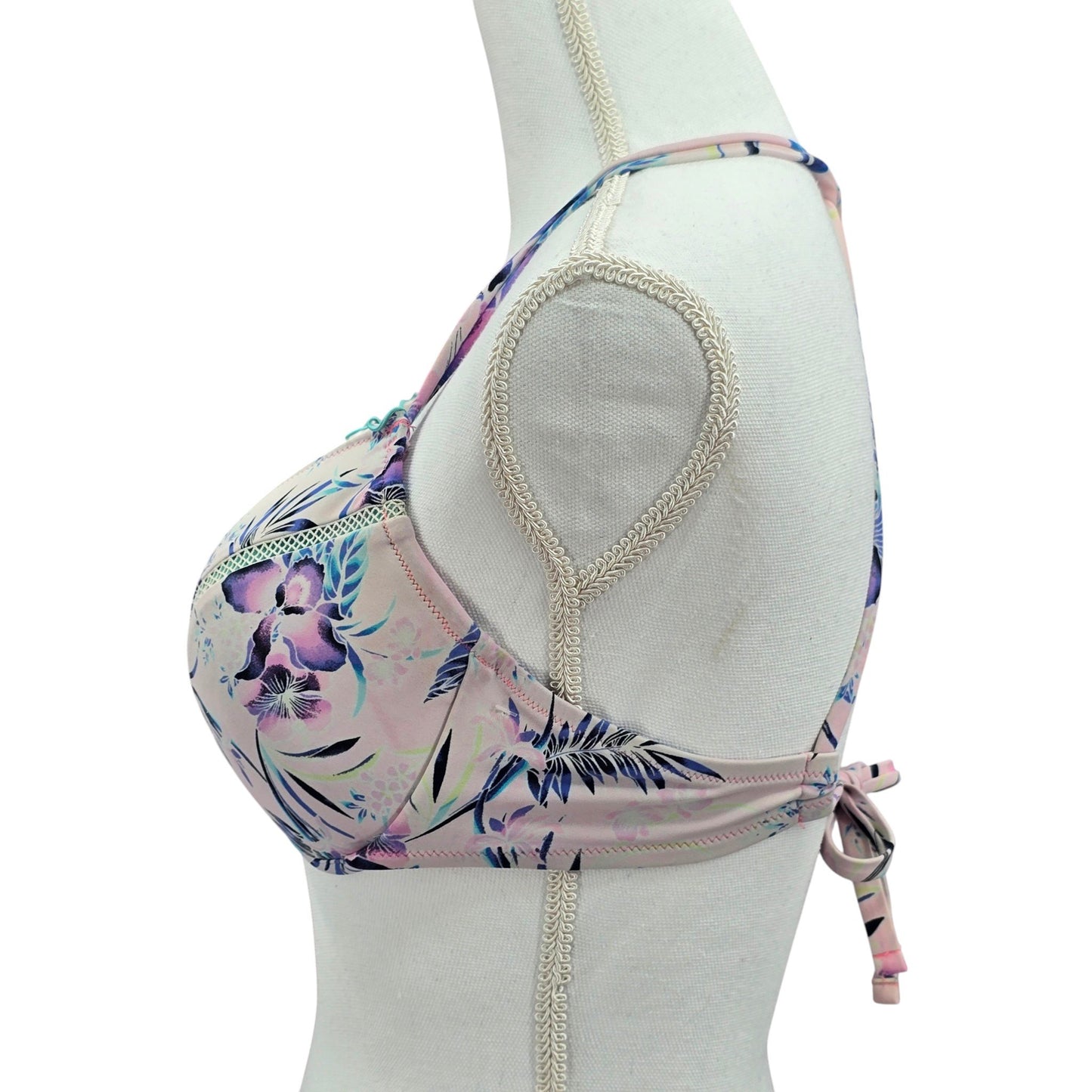 Floral Pink Y2K Beach Vacation Resort Crisscross Shade &amp; Shore Bikini Top 36D