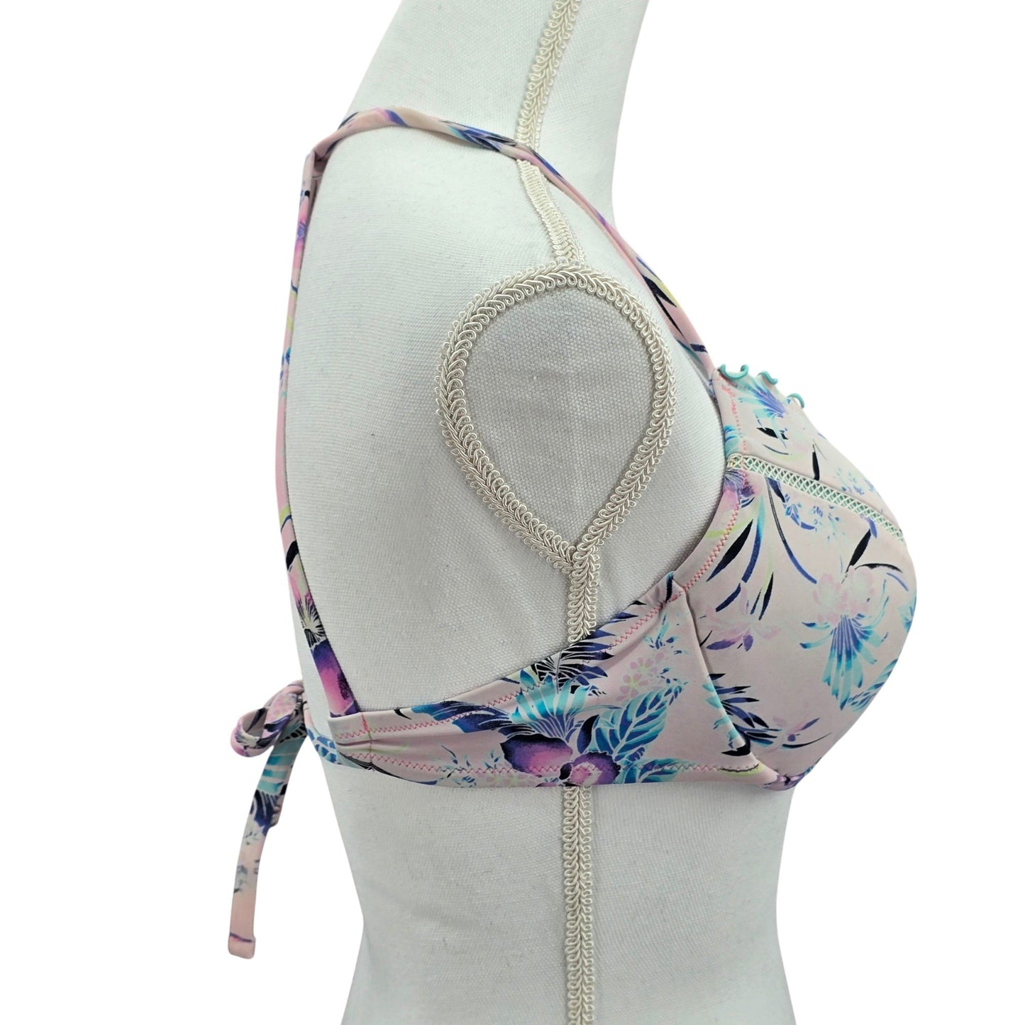 Floral Pink Y2K Beach Vacation Resort Crisscross Shade &amp; Shore Bikini Top 36D