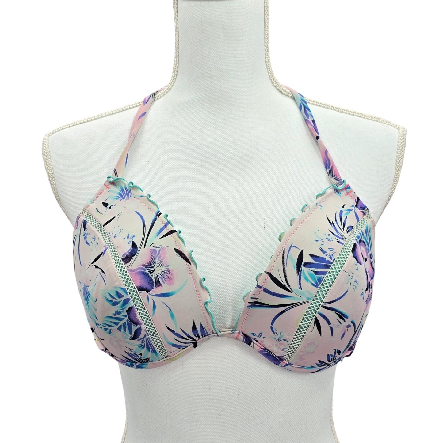 Floral Pink Y2K Beach Vacation Resort Crisscross Shade &amp; Shore Bikini Top 36D
