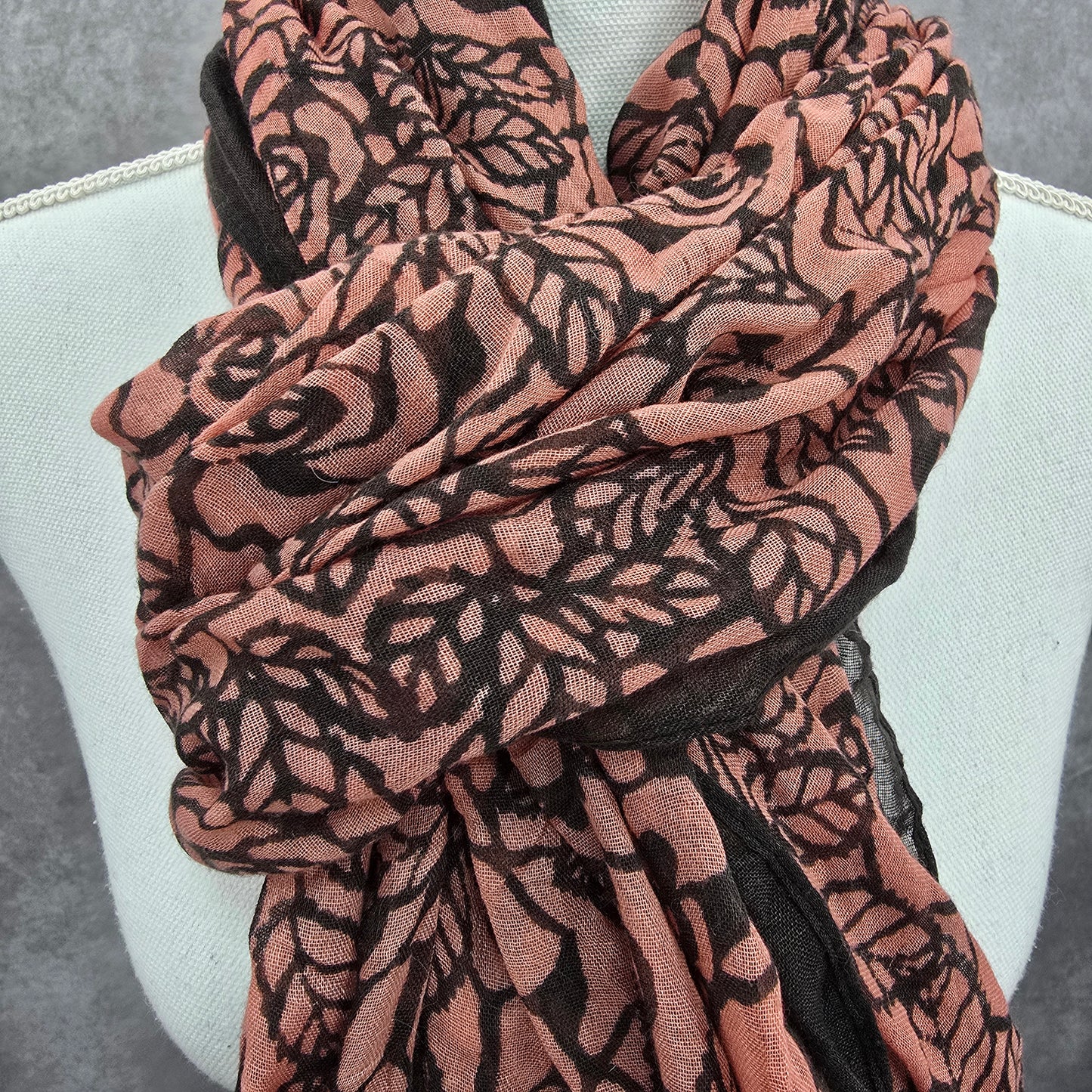 Floral Pink Extra Long Wide Oversized Scarf Leaf Brown Boho Whimsy Goth Y2K
