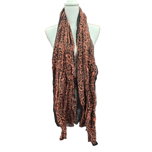 Floral Pink Extra Long Wide Oversized Scarf Leaf Brown Boho Whimsy Goth Y2K