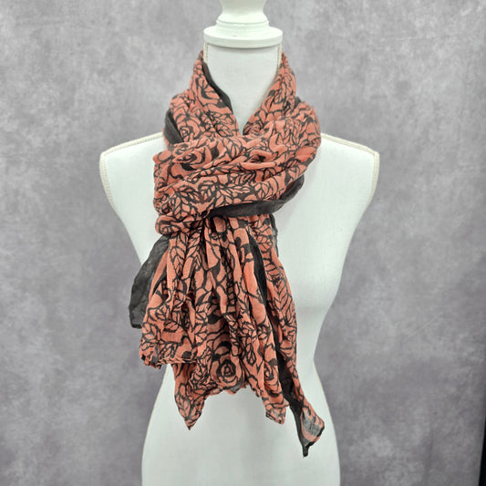 Floral Pink Extra Long Wide Oversized Scarf Leaf Brown Boho Whimsy Goth Y2K