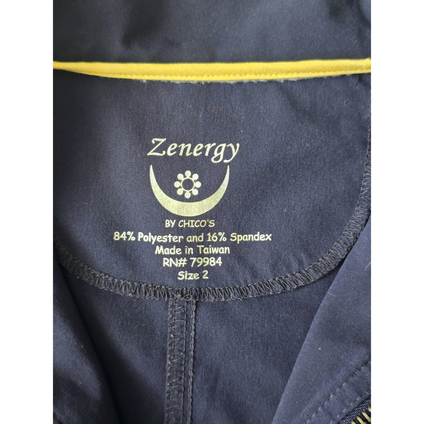 Navy Blue Full Zip Zenergy by Chico's Activewear Sports Resort Jacket 2 Large