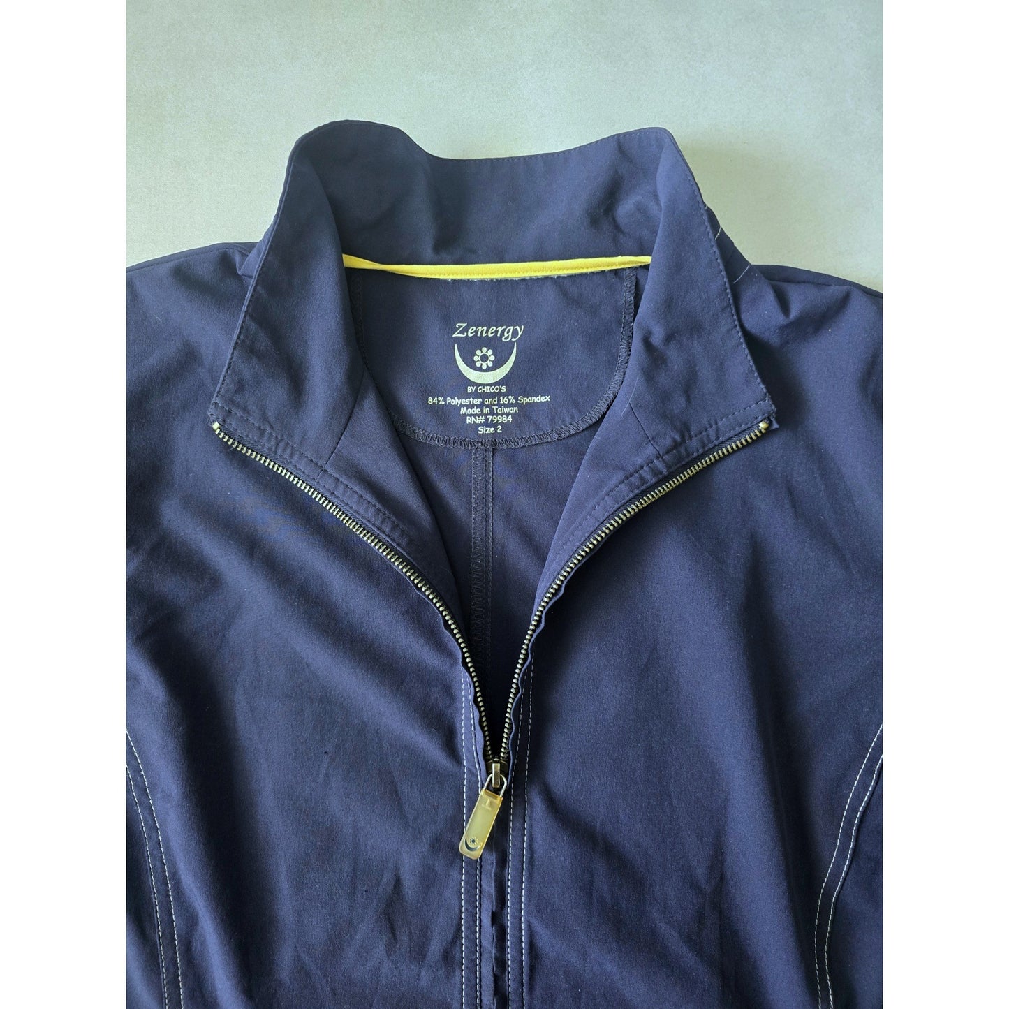 Navy Blue Full Zip Zenergy by Chico's Activewear Sports Resort Jacket 2 Large