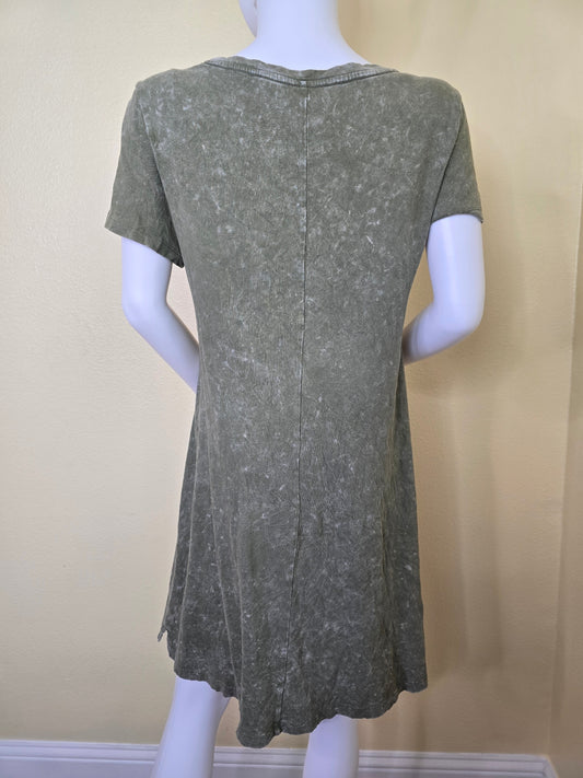 Green Y2K Comfy Casual Skater Tie Dye Flare Preppy Pullover Goth Dress Small