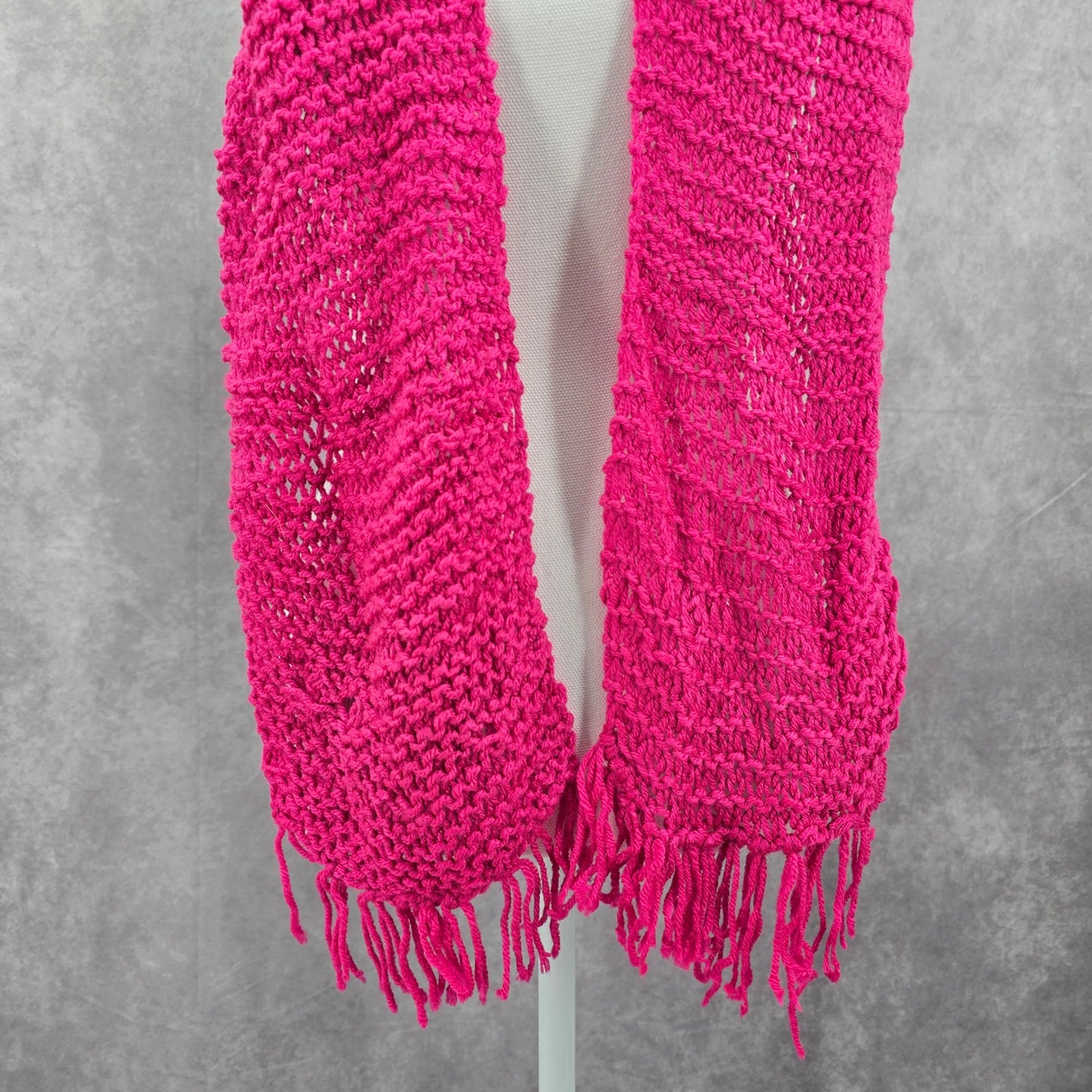 Pink Knit Romantic Handmade Y2K Barbie Feminine Fringe Fun Electric Scarf OS