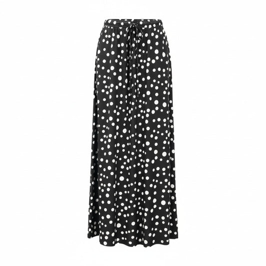 Retro Y2K Vintage Metrowear Black Polka Dot Stretch Maxi Long Flare Skirt 3X
