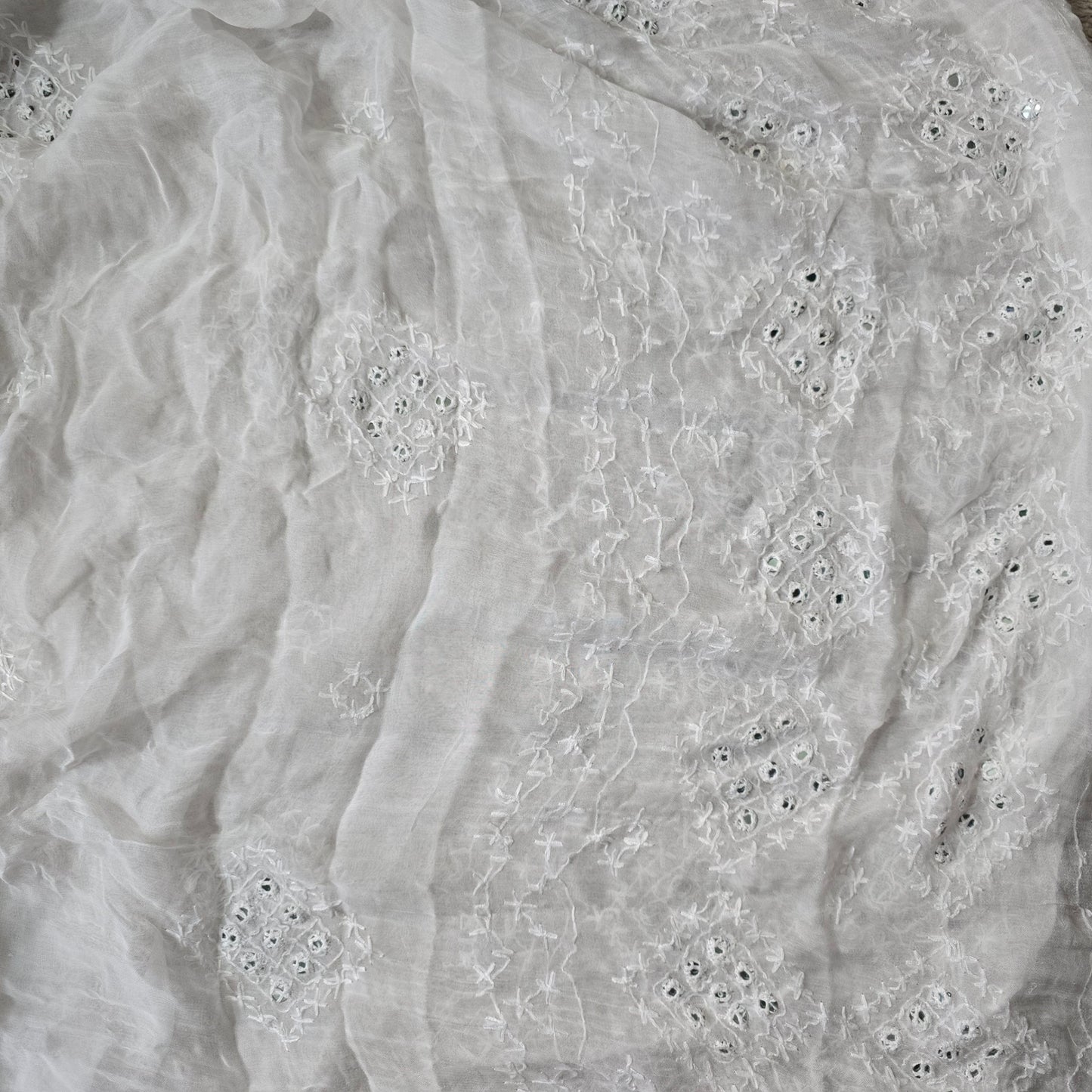 White Glass Embroidered Cottage Fairy Oversized Whimsy Boho Floral Scarf Wrap OS