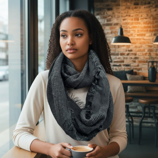 Y2K VTG Cottage Infinity Gray Charcoal Academia Gothic Cozy Wrap Shawl Scarf OS