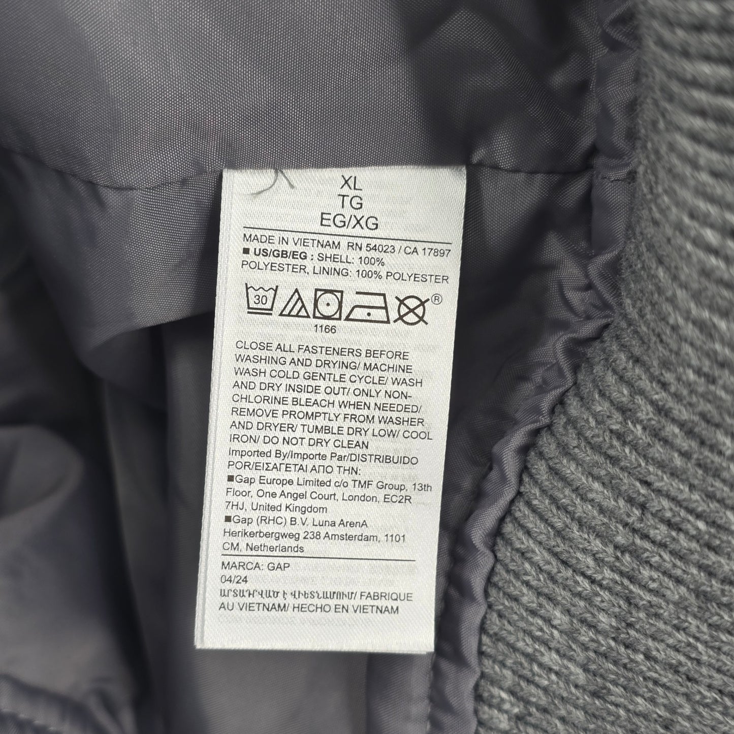 Gap Gray Mens Bomber Varsity Biker Preppy Flight Y2K VTG College Coat Jacket XL