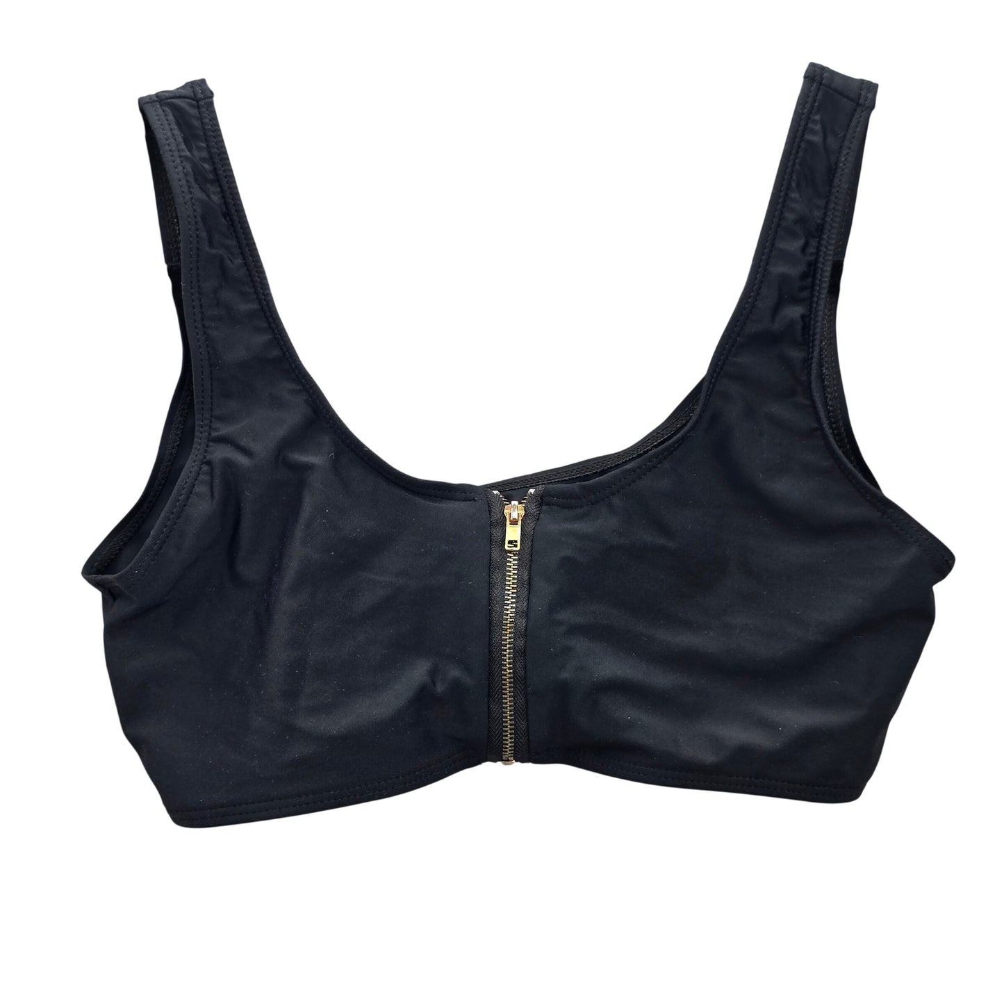 Black Zipper Front Y2K VTG 90s 2000s Coquette Retro Swimwear Bikini Top Medium