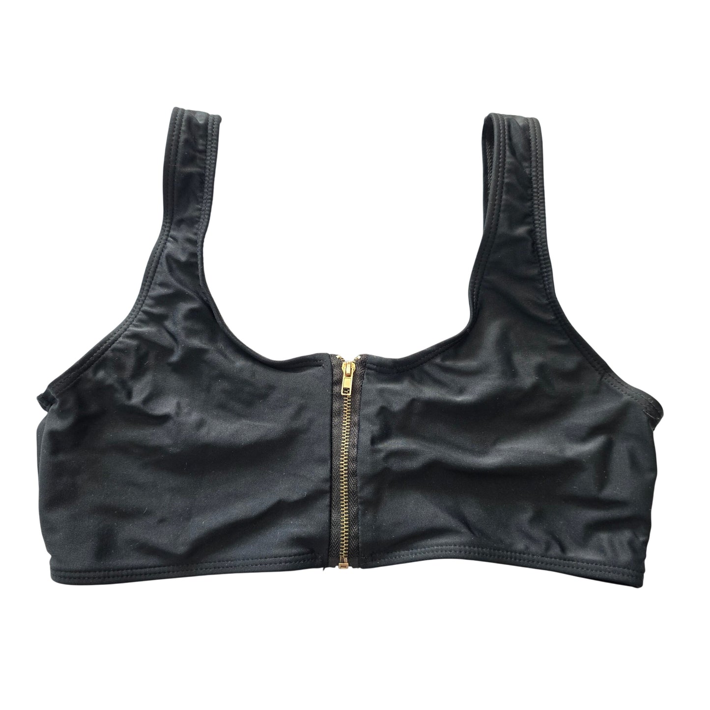 Black Zipper Front Y2K VTG 90s 2000s Coquette Retro Swimwear Bikini Top Medium
