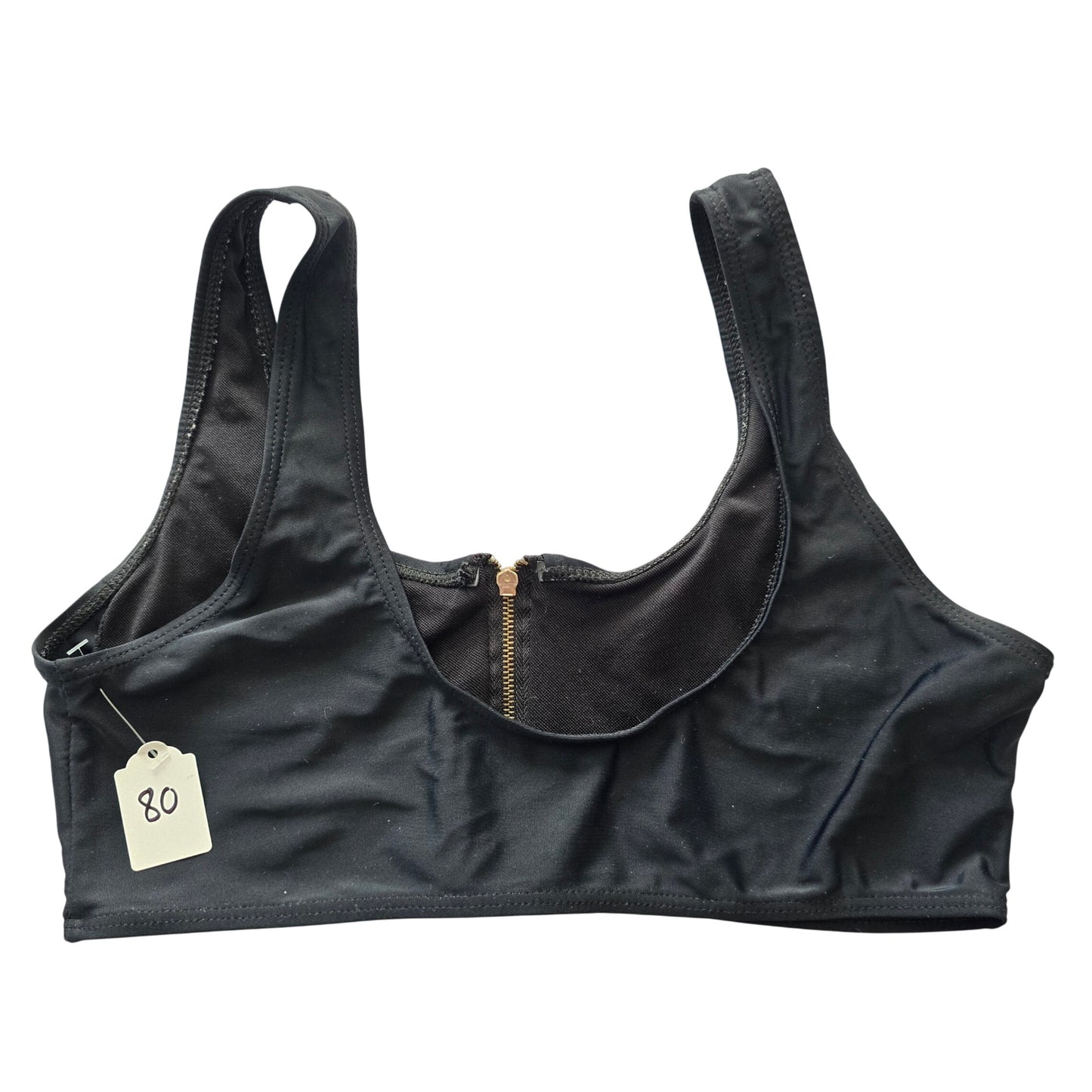 Black Zipper Front Y2K VTG 90s 2000s Coquette Retro Swimwear Bikini Top Medium