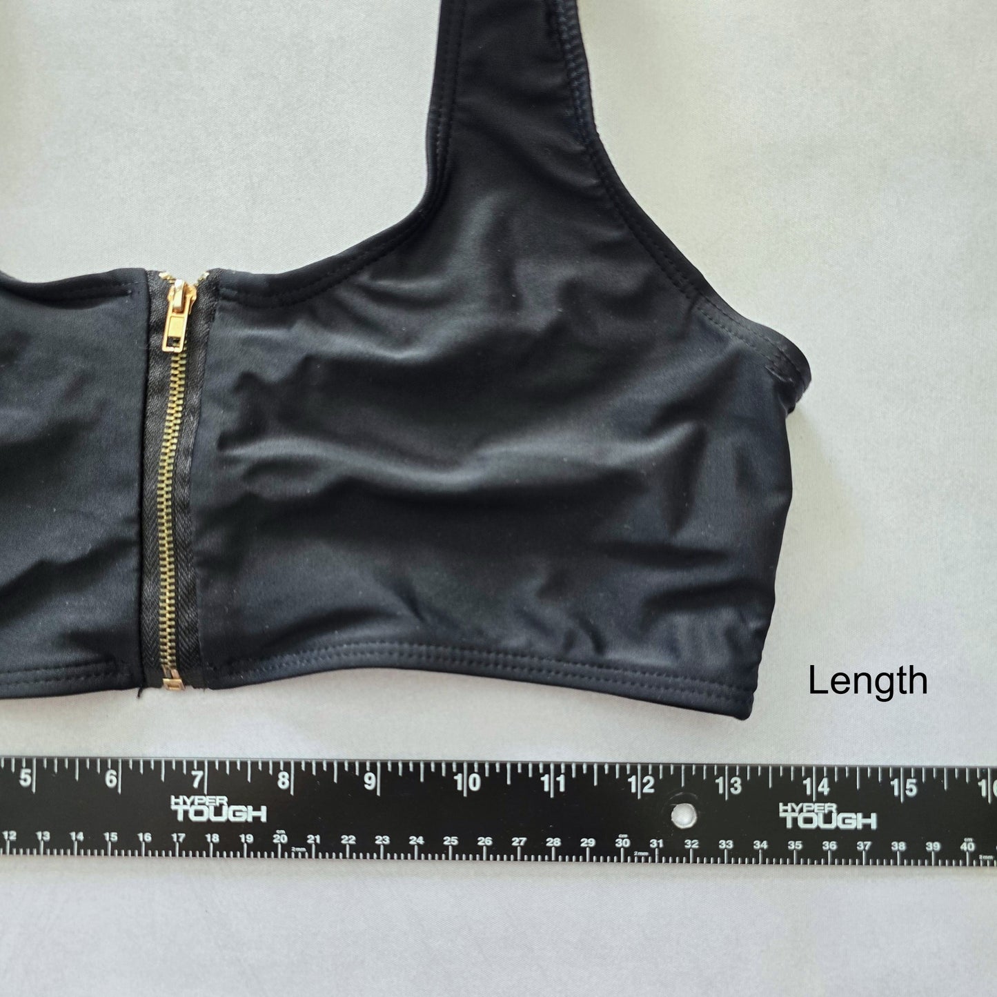 Black Zipper Front Y2K VTG 90s 2000s Coquette Retro Swimwear Bikini Top Medium