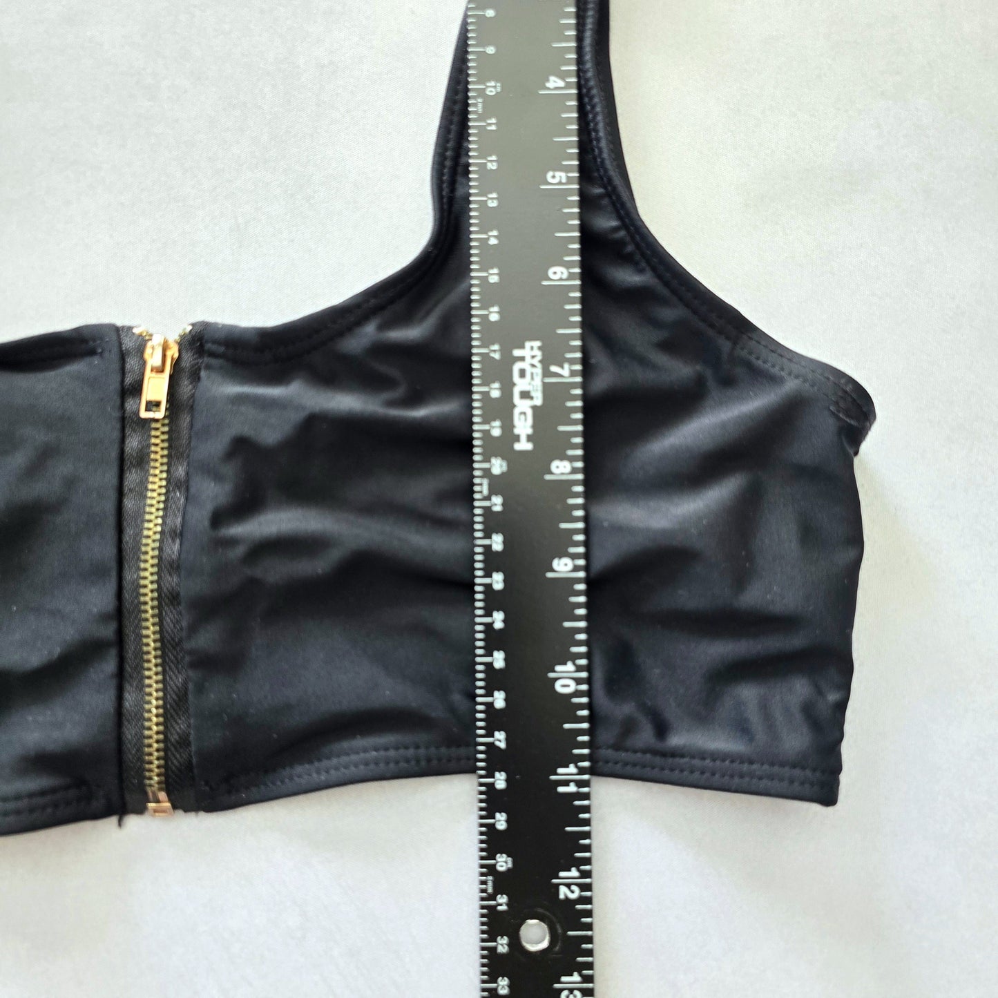 Black Zipper Front Y2K VTG 90s 2000s Coquette Retro Swimwear Bikini Top Medium