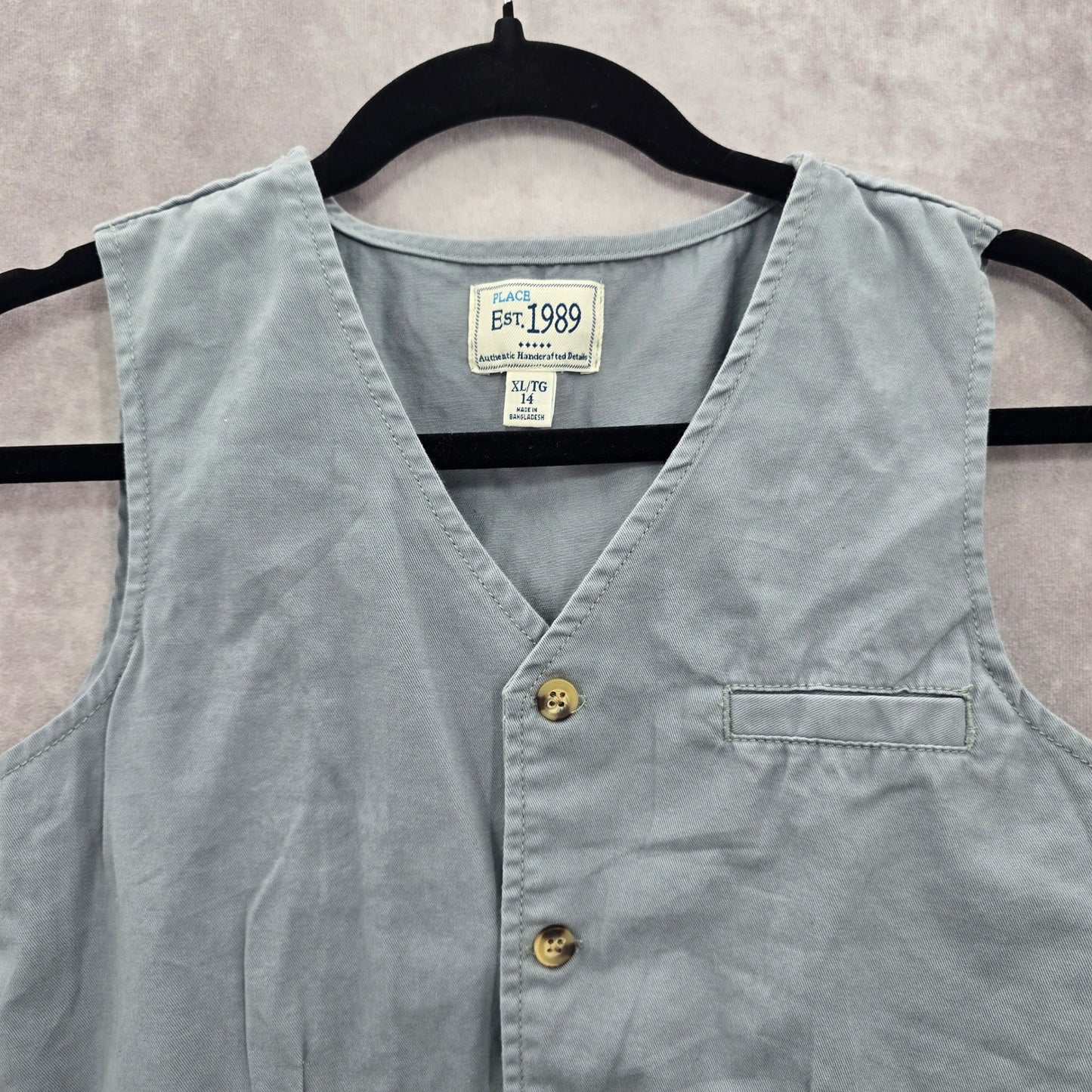 Gray Youth Kids Boys Button Up Formal Y2K Vintage Tuxedo Goth Cotton Vest XL 14