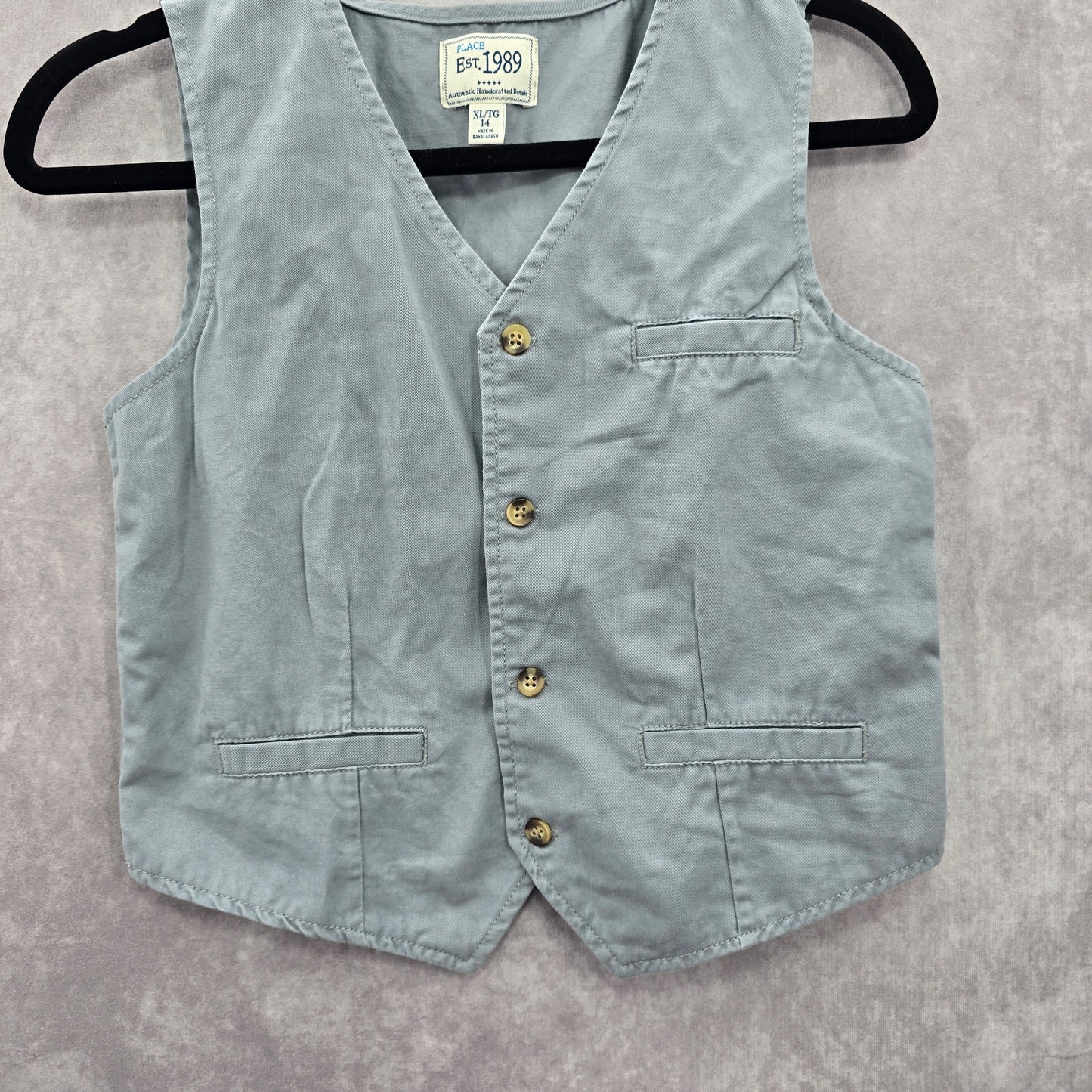 Gray Youth Kids Boys Button Up Formal Y2K Vintage Tuxedo Goth Cotton Vest XL 14