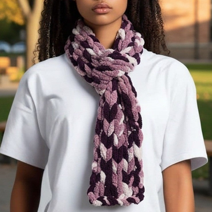 Purple Y2K Vintage Chunky Knitted Cottage Granny Swan Cozy Wrap Shawl Scarf OS