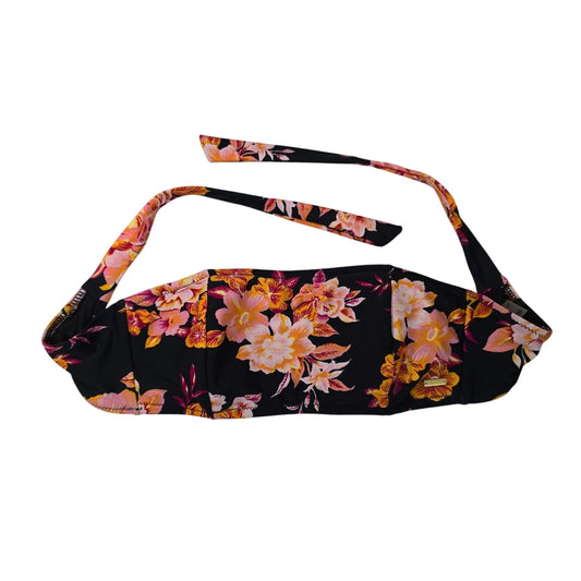 Volcom Black Orange Bikini Top Tie Halter Swimsuit Floral Bra Swimwear Y2K XS