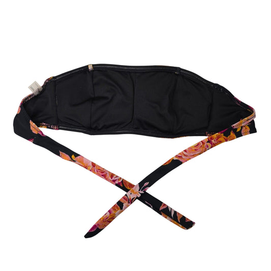 Volcom Black Orange Bikini Top Tie Halter Swimsuit Floral Bra Swimwear Y2K XS