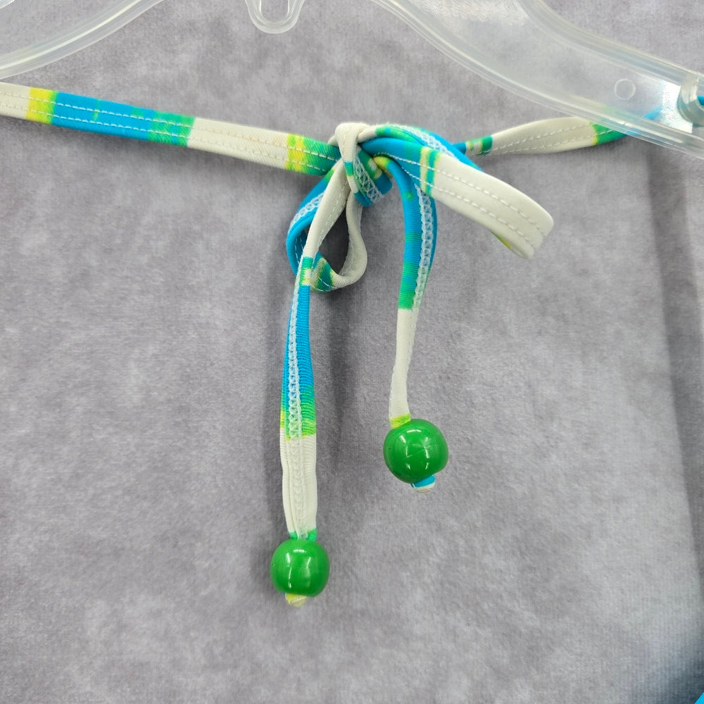 Y2K Mermaid Old Navy Blue Green Bead Stripe String Skimpy Bikini Top Swimwear XL