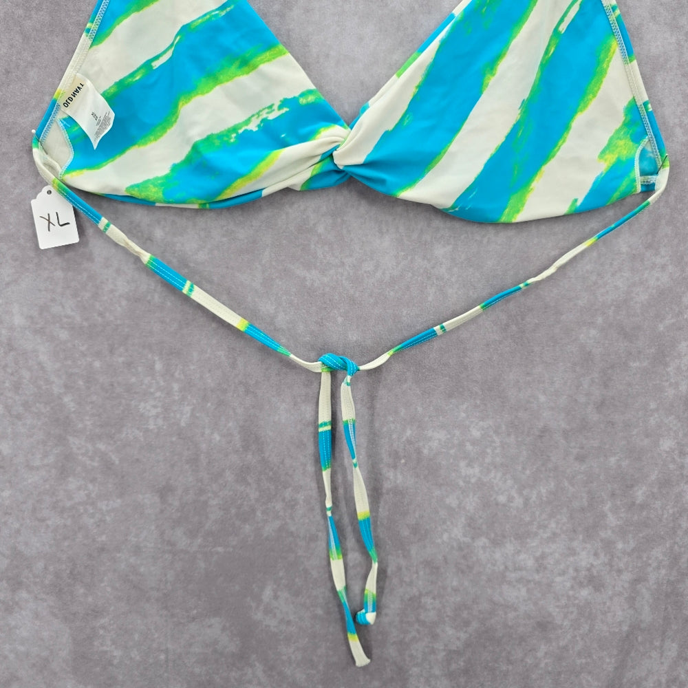Y2K Mermaid Old Navy Blue Green Bead Stripe String Skimpy Bikini Top Swimwear XL